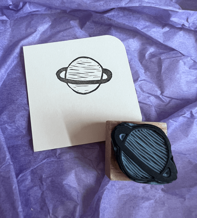 Tampon planète à anneau rayée - stamp-tober 2024 